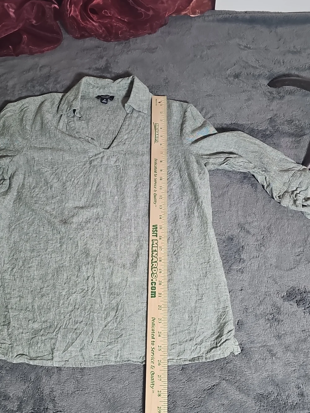 Jones New York Linen Viscose Blend V-Neck Top Green Grey Size M
